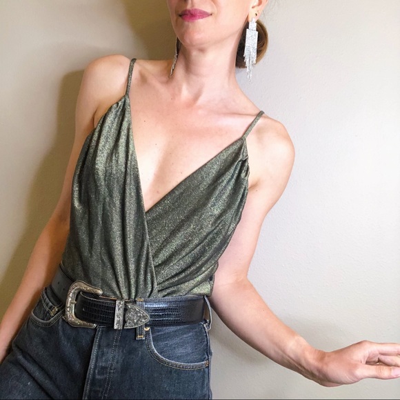 Haute Hippie Tops - Haute hippie gold metallic faux wrap bodysuit M